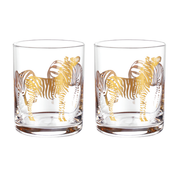 Glass with Zebra Decal (Set of 2)