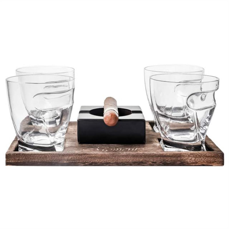 Cigar Holder with 4 Glasses with Case