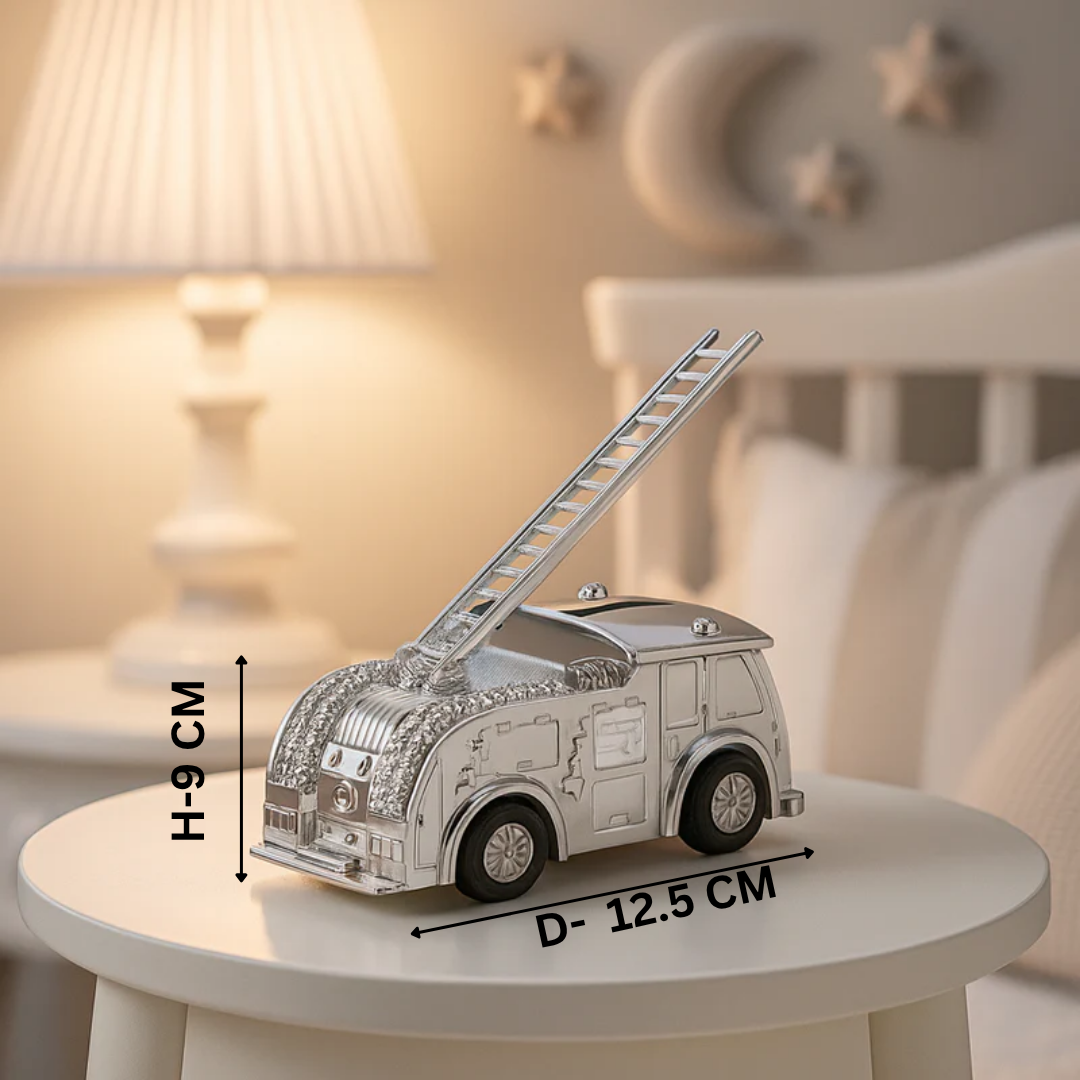 Silver Fire Truck Money Bank with Ladder