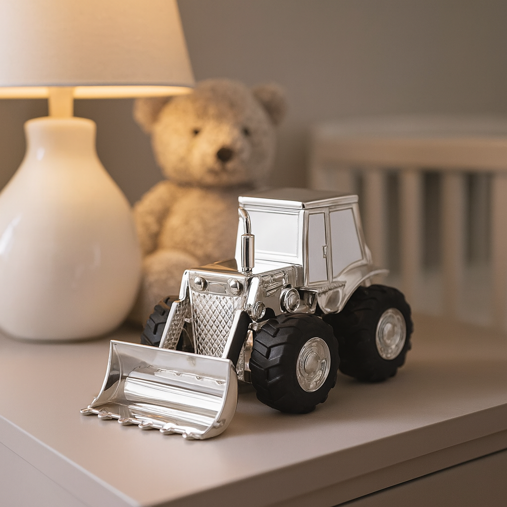 Silver Bulldozer Money Bank