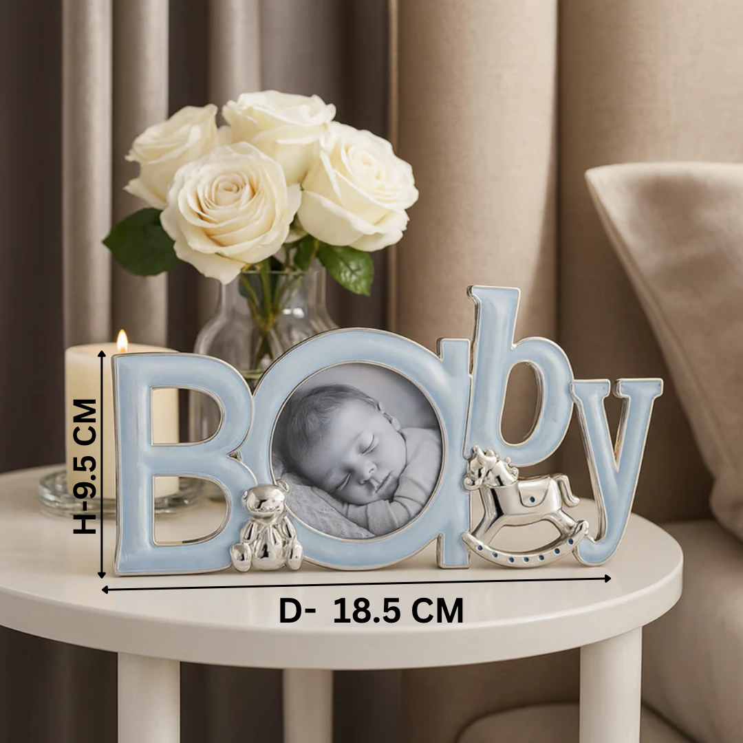 Blue "Baby" Decorative Photo Frame – Round Insert