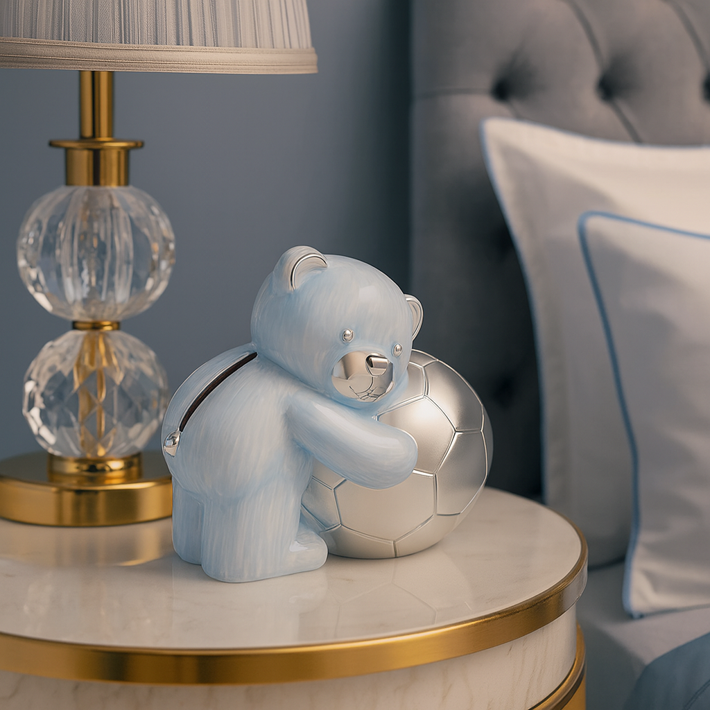 TEDDY BEAR MONEY BANK BLUE