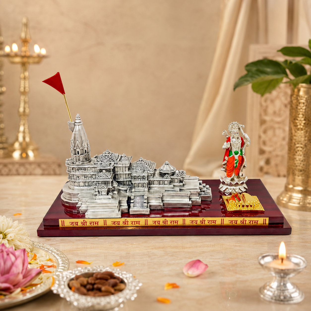 Shree Ram Mandir Ayodhya Silver with Hanuman Idol