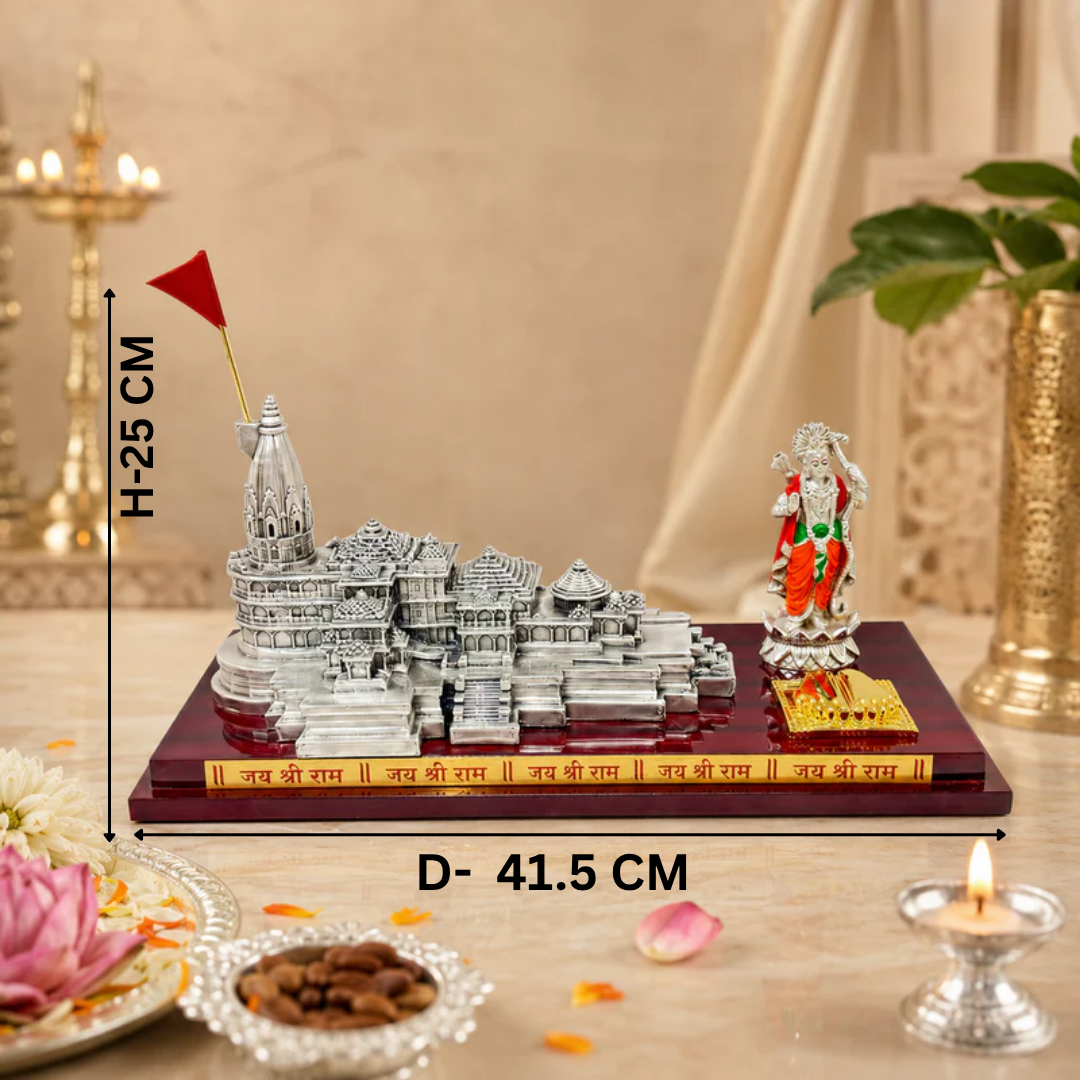 Shree Ram Mandir Ayodhya Silver with Hanuman Idol