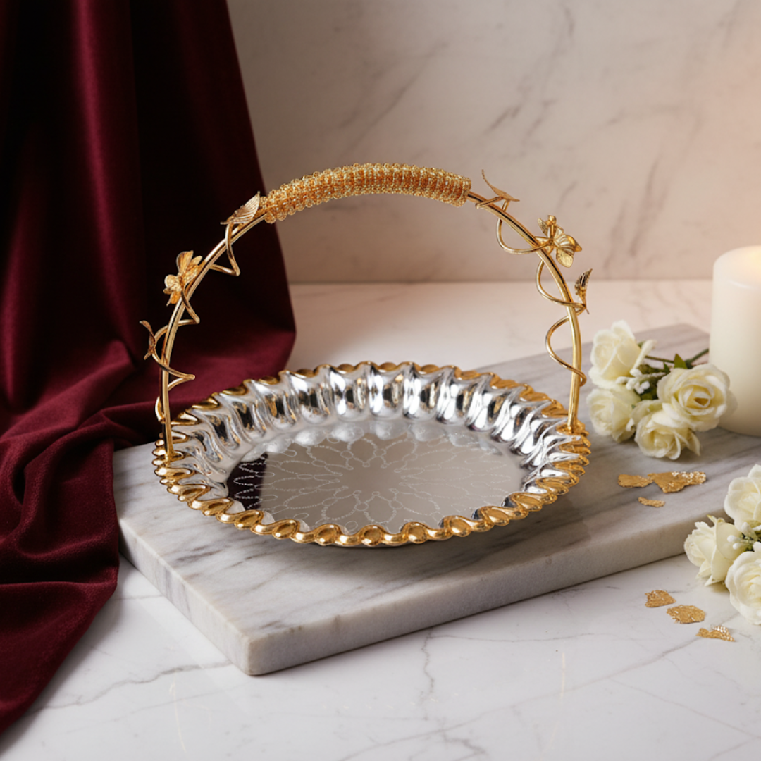 Flower Design Round Basket with Movable Handle