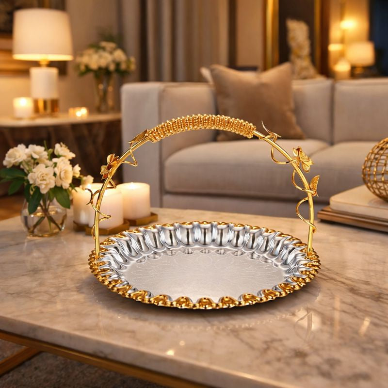 Flower Design Round Basket Dual Tone 