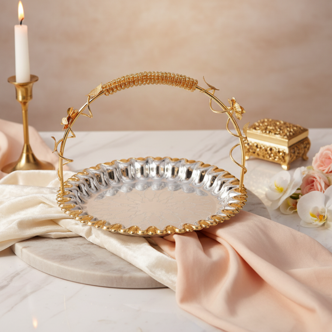 Flower Design Round Basket Dual Tone 