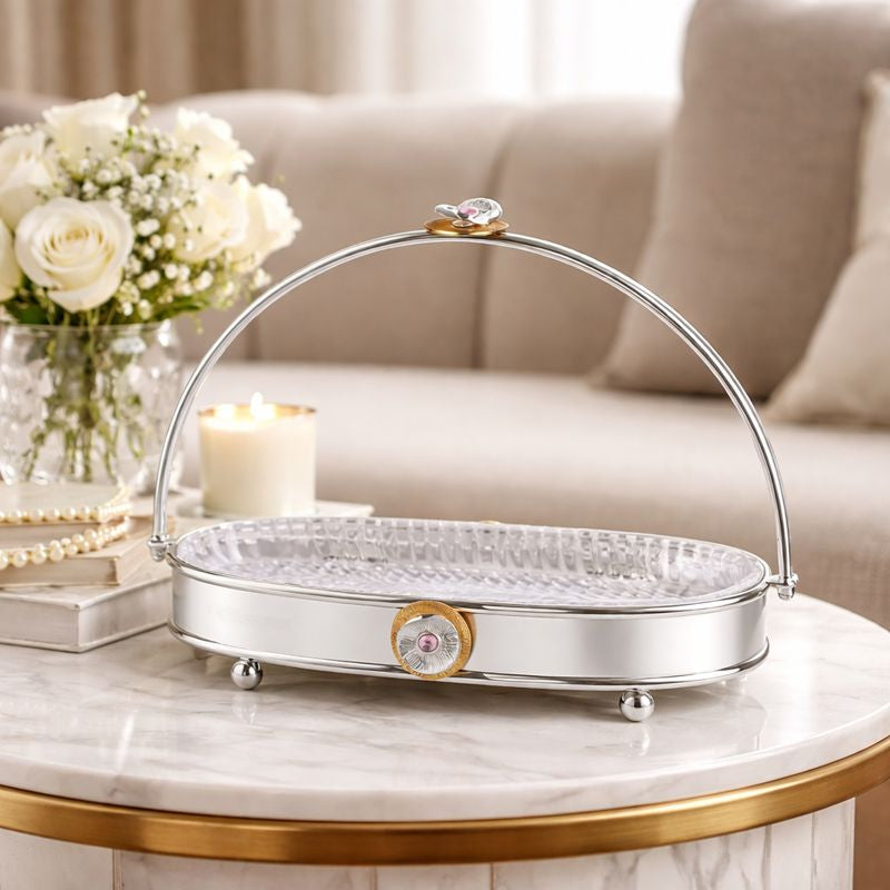 Regal Treasure Oval Handle Glass Tray Dual Tone Medium