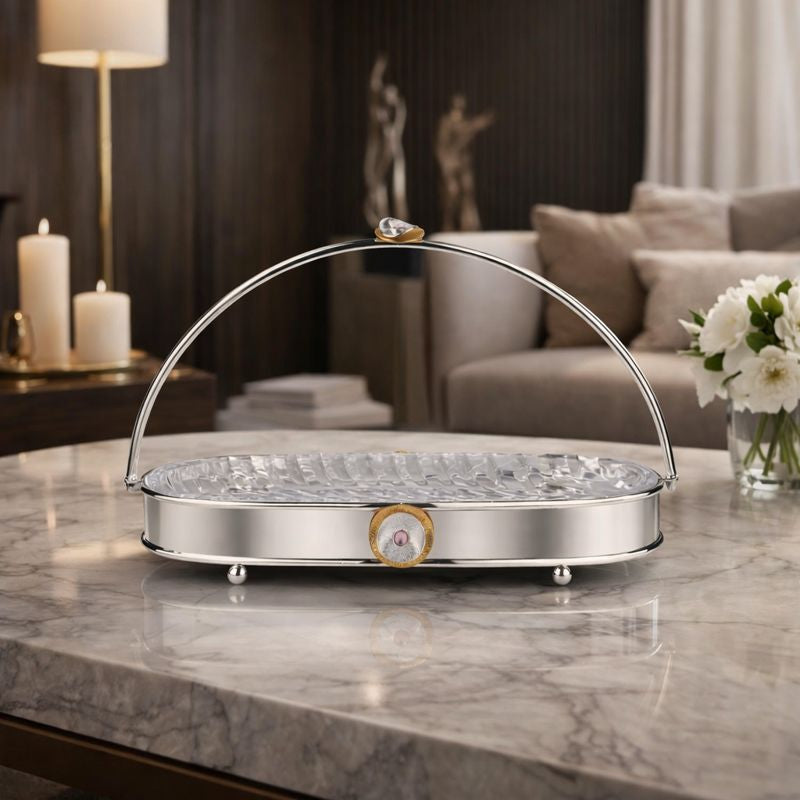 Regal Treasure Oval Handle Glass Tray Dual Tone Small