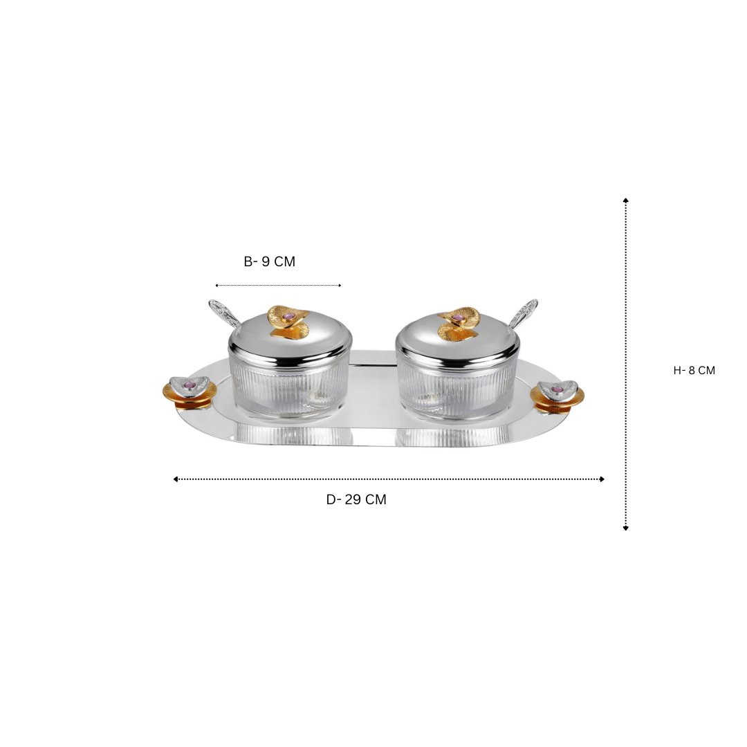 Regal Treasure Oval Tray with Set of 2 Glass Bowl Dual Tone