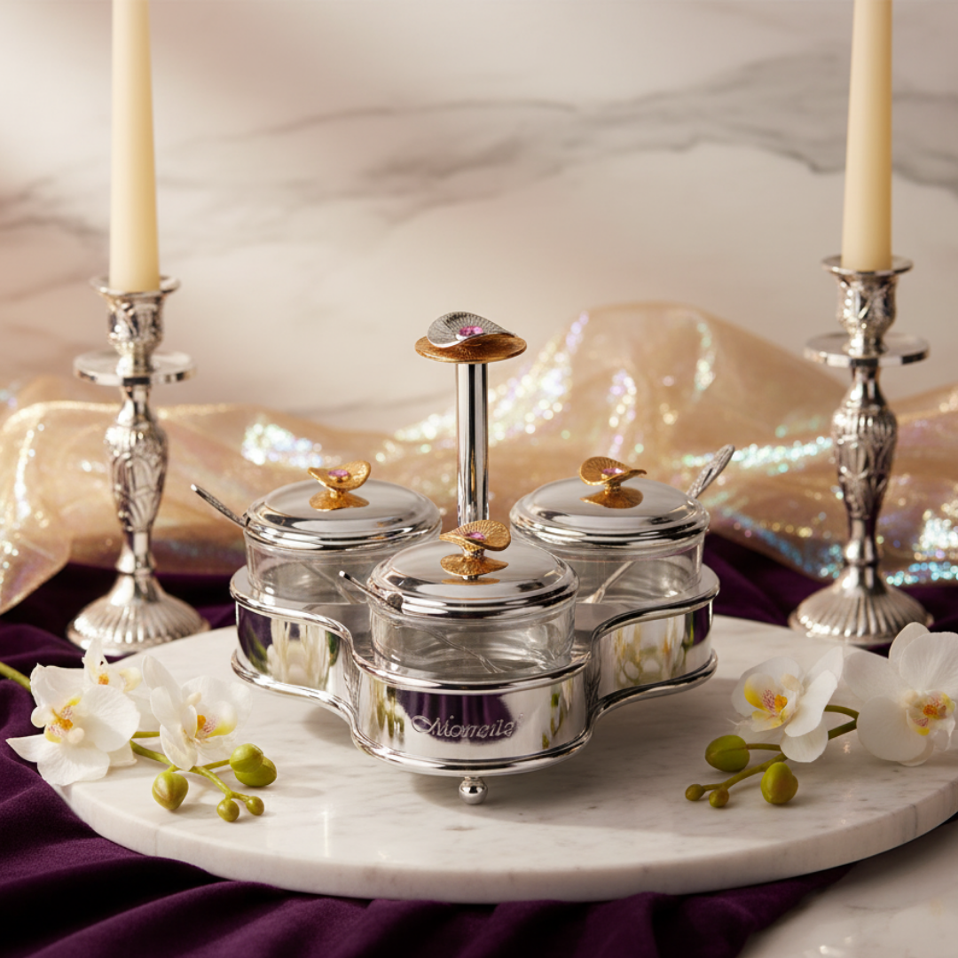 Regal Treasure Trio Glass Bowls with Lids & Spoons Dual Tone