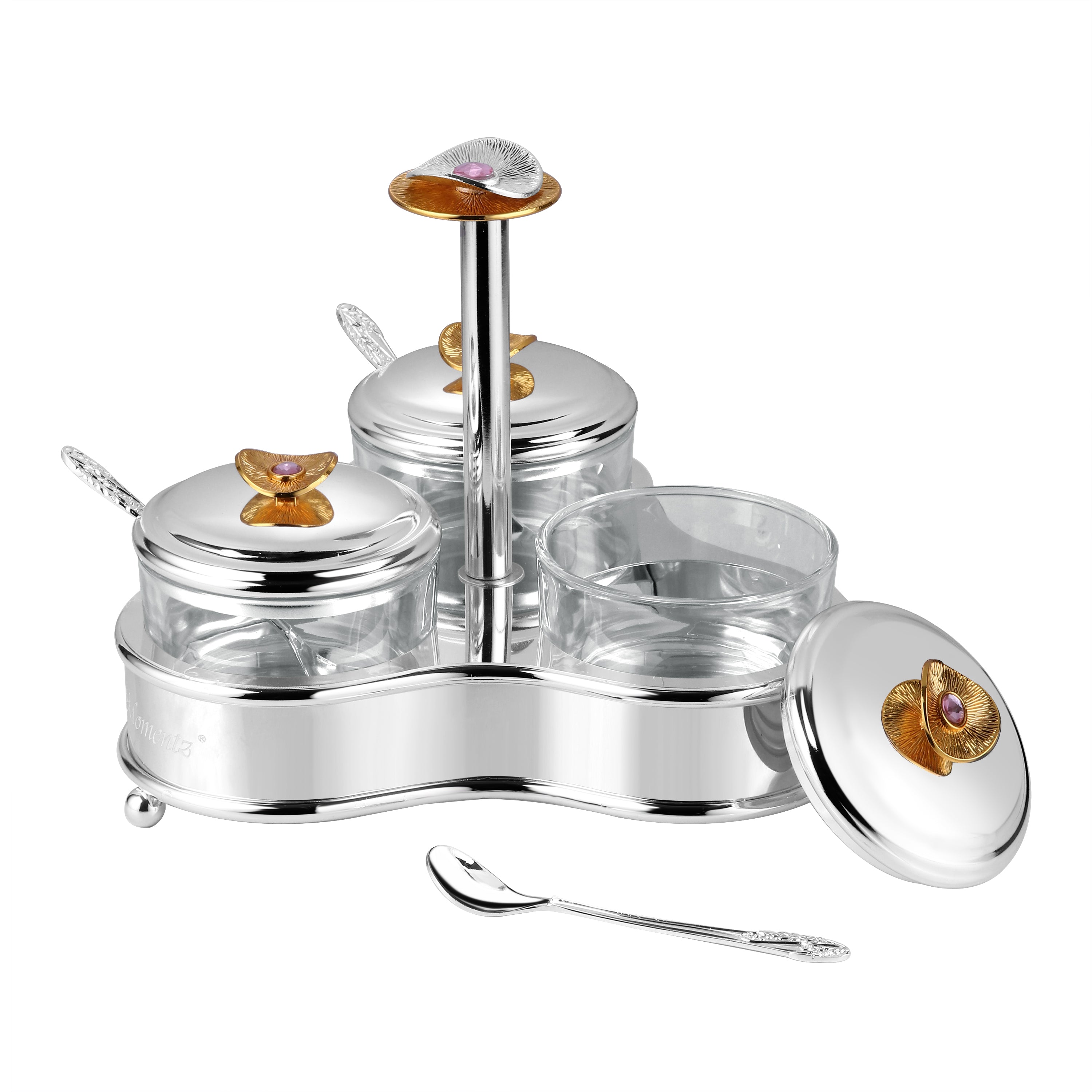 Regal Treasure Trio Glass Bowls with Lids & Spoons Dual Tone
