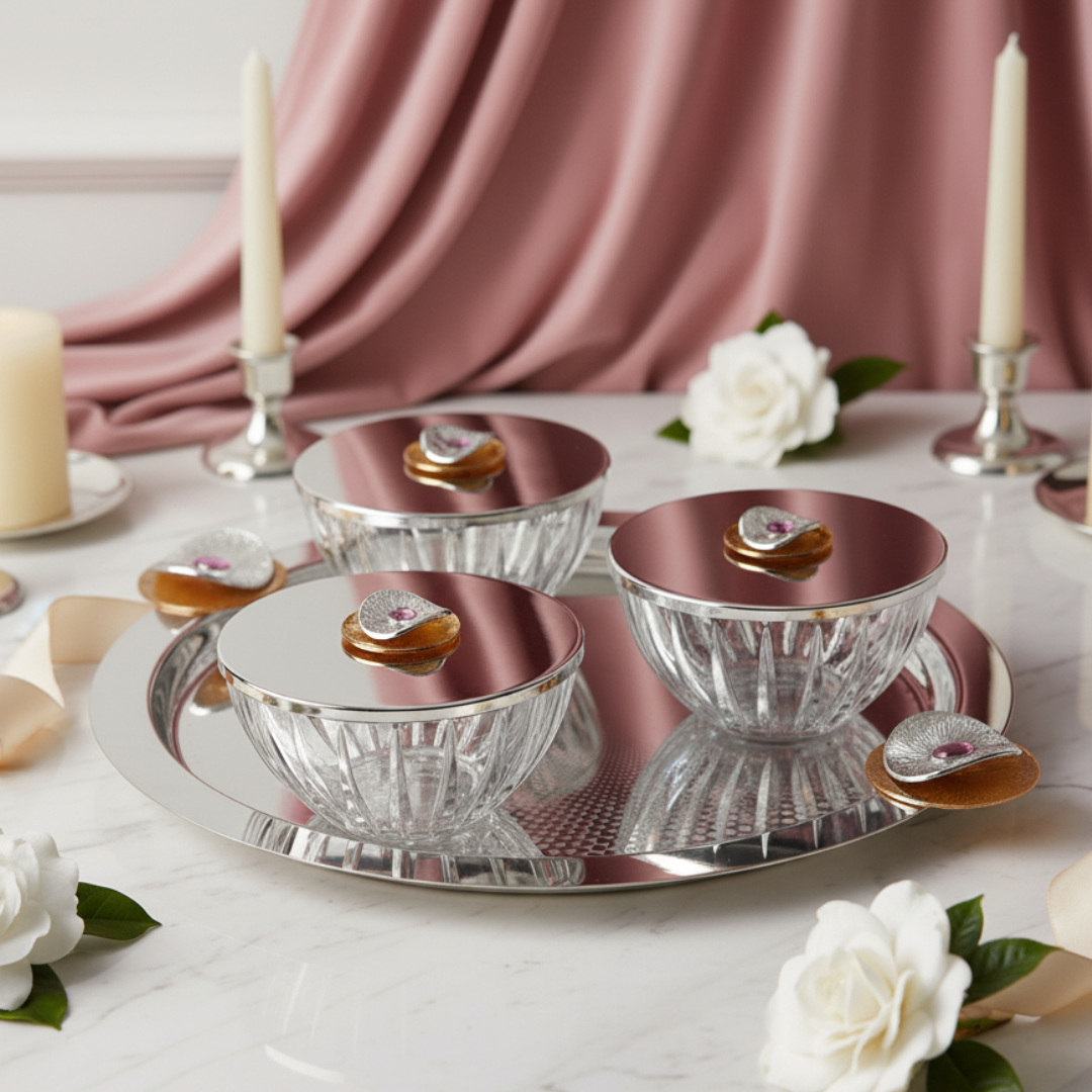 Regal Treasure Set of 3 Lids Bowls with Dual Blossom Tray Dual Tone