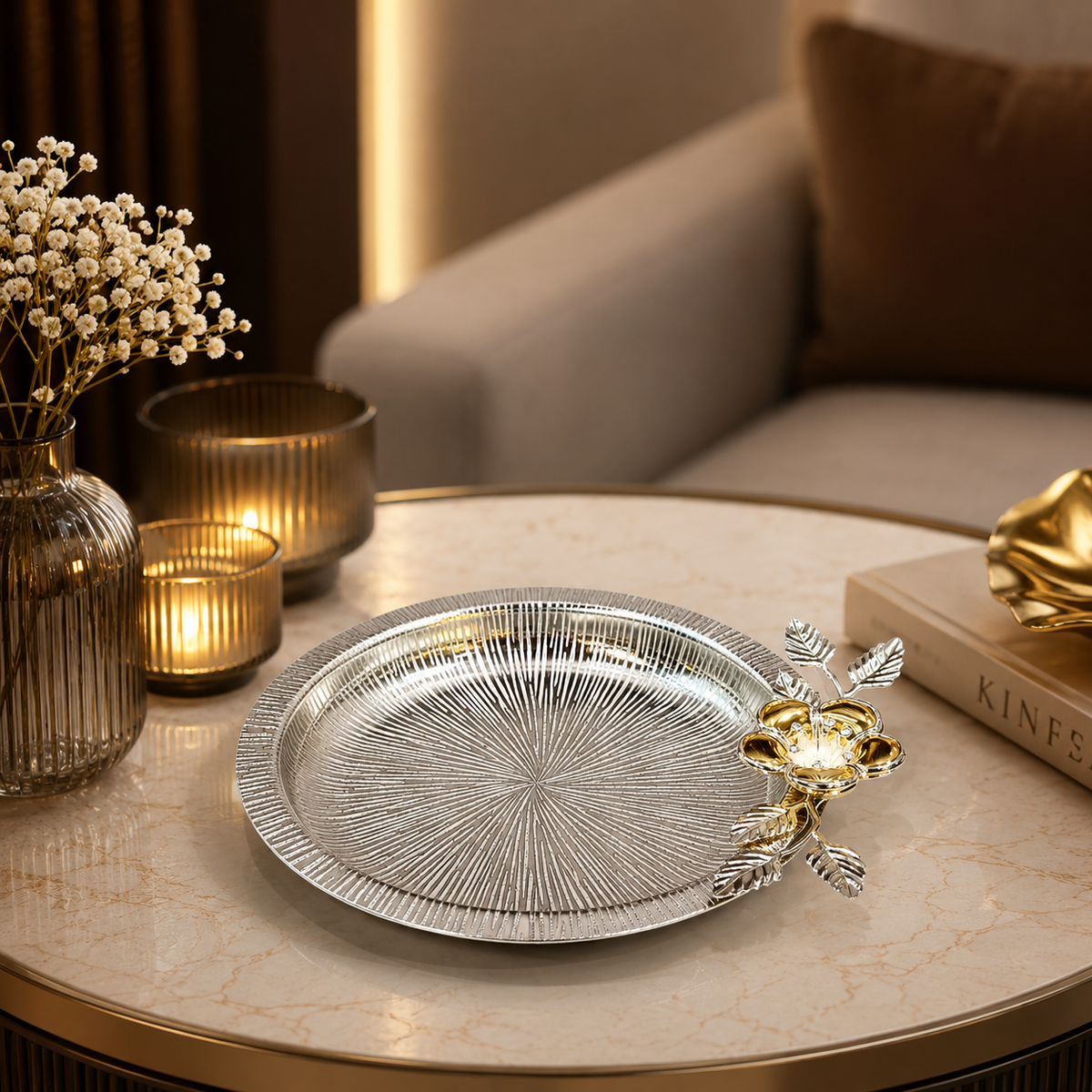 New Round Diagonal Flower Tray Dual Tone