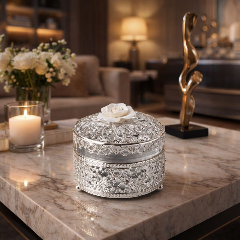 Floral Round Box White