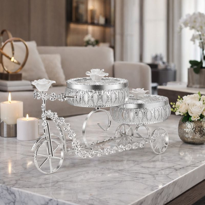 Pair of Bowl on Floral Tricycle White