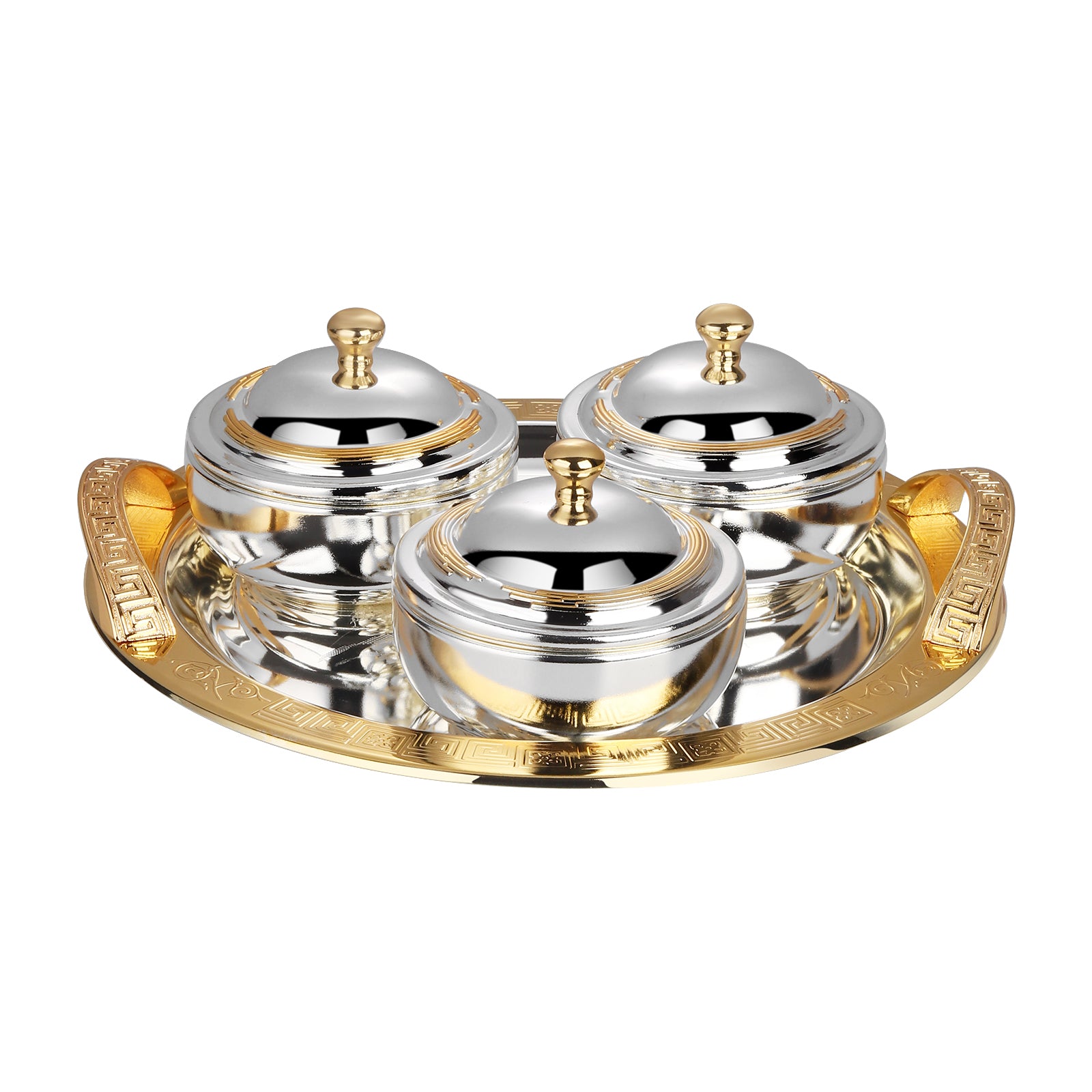 Set of 3 Regalia Bowls with Imperial Dynasty Round Tray Dual Tone Medium