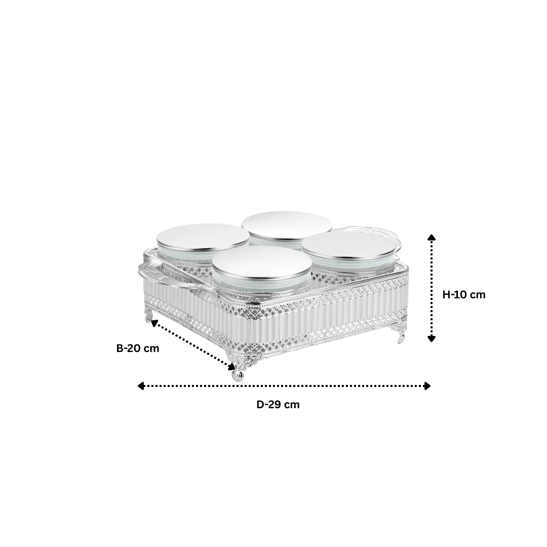 Set of 4 Grace Jar With Opulent Tray Silver