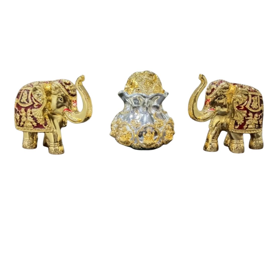 Set of 2 Elephant With Laxmi Kalas Dual Tone