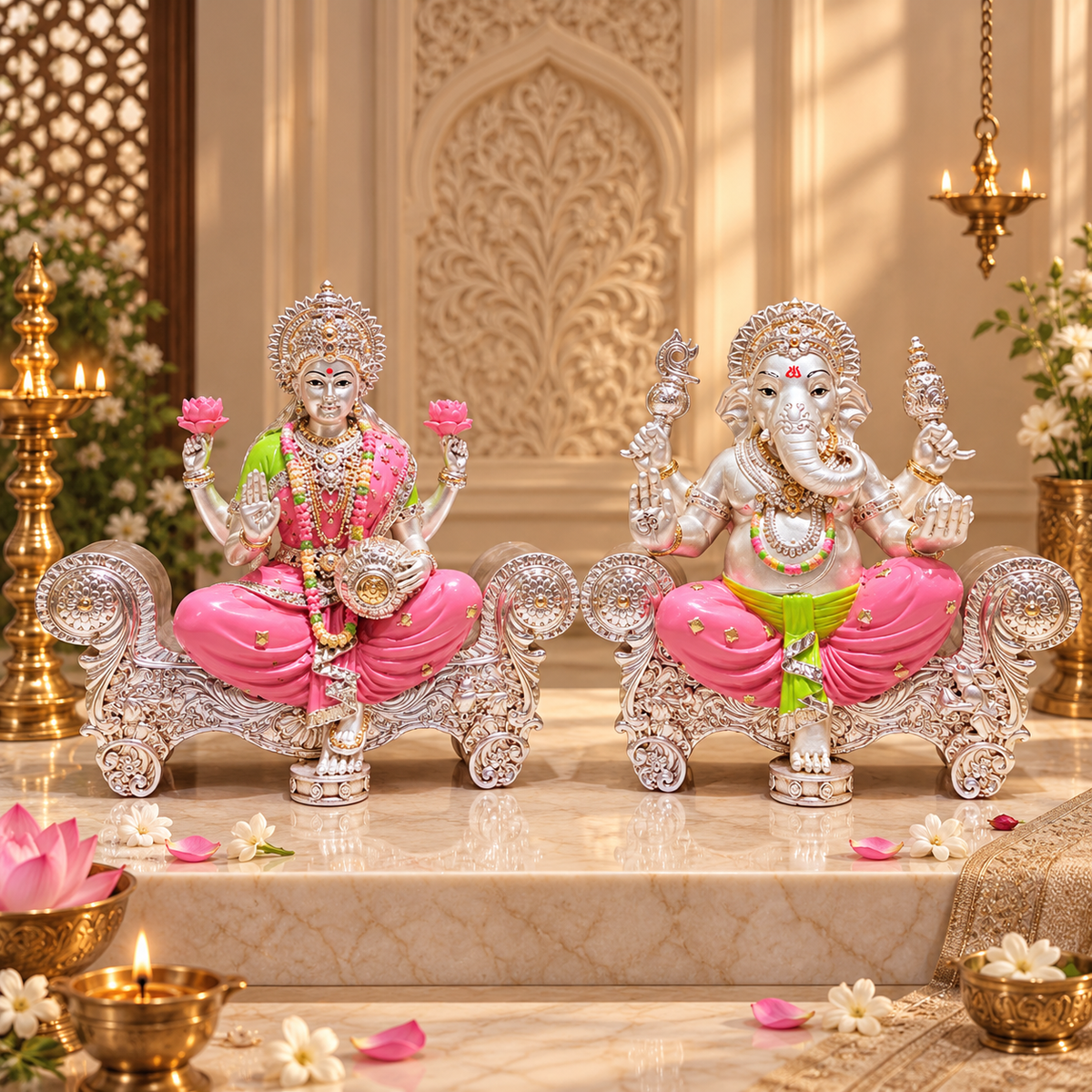 Divya Singhasan Laxmi Ganesha Colored