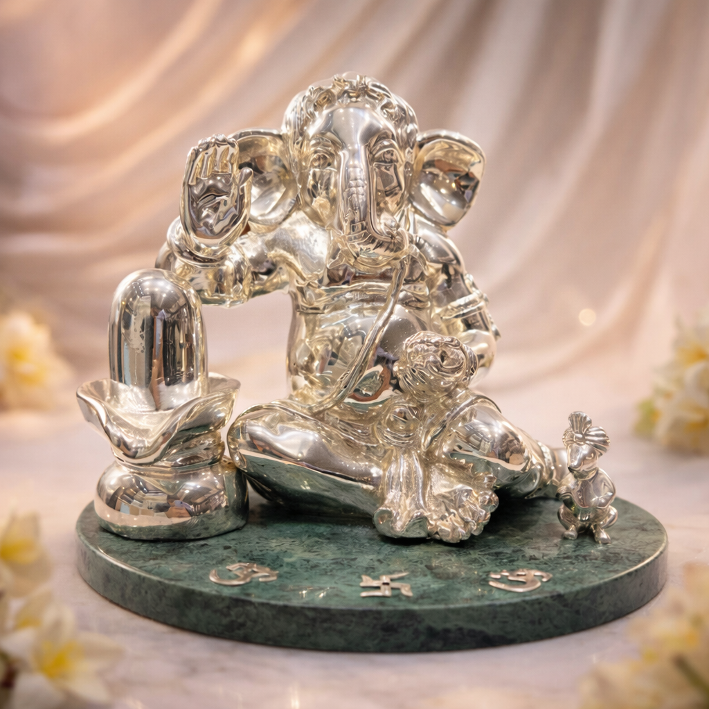 Ganesh Ji with Shivling Silver
