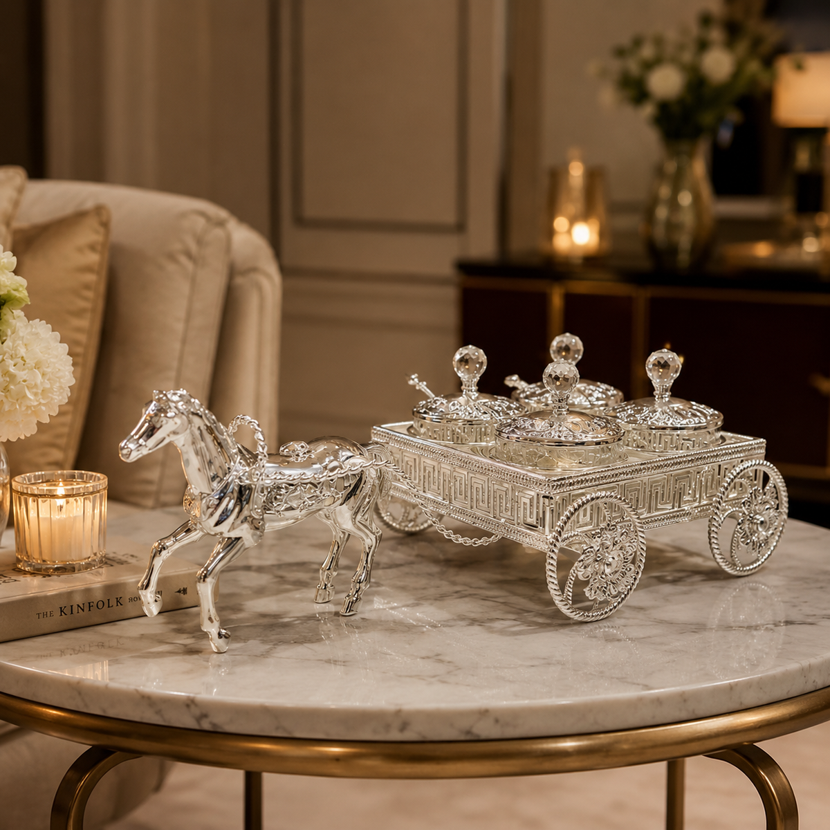 Designer Horse Cart With 4 Dry Fruit Jars