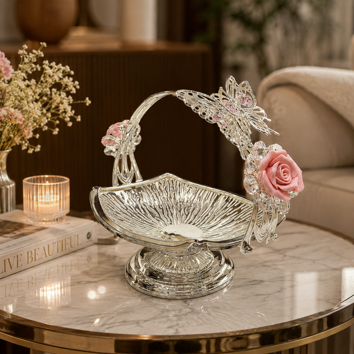 Rectangle 2 Flower Butterfly Basket Pink