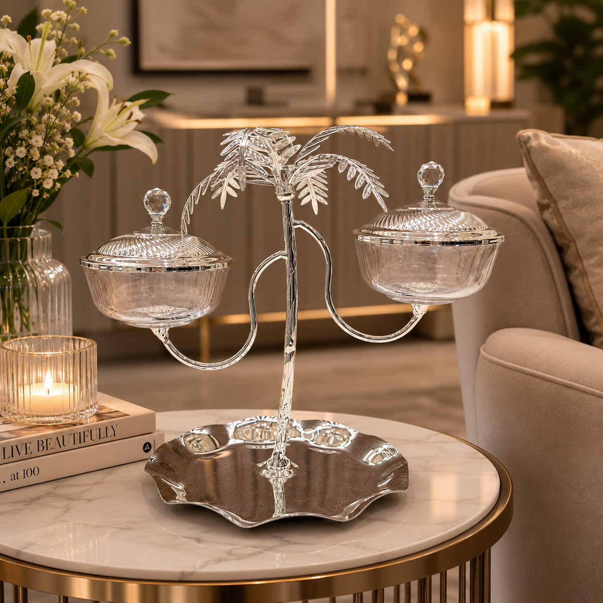 Palm royal 2 dryfruit bowls stand
