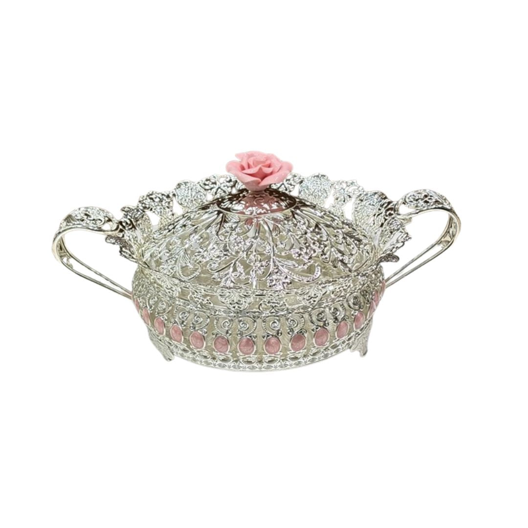 Floral Round Tray with Handle Medium
