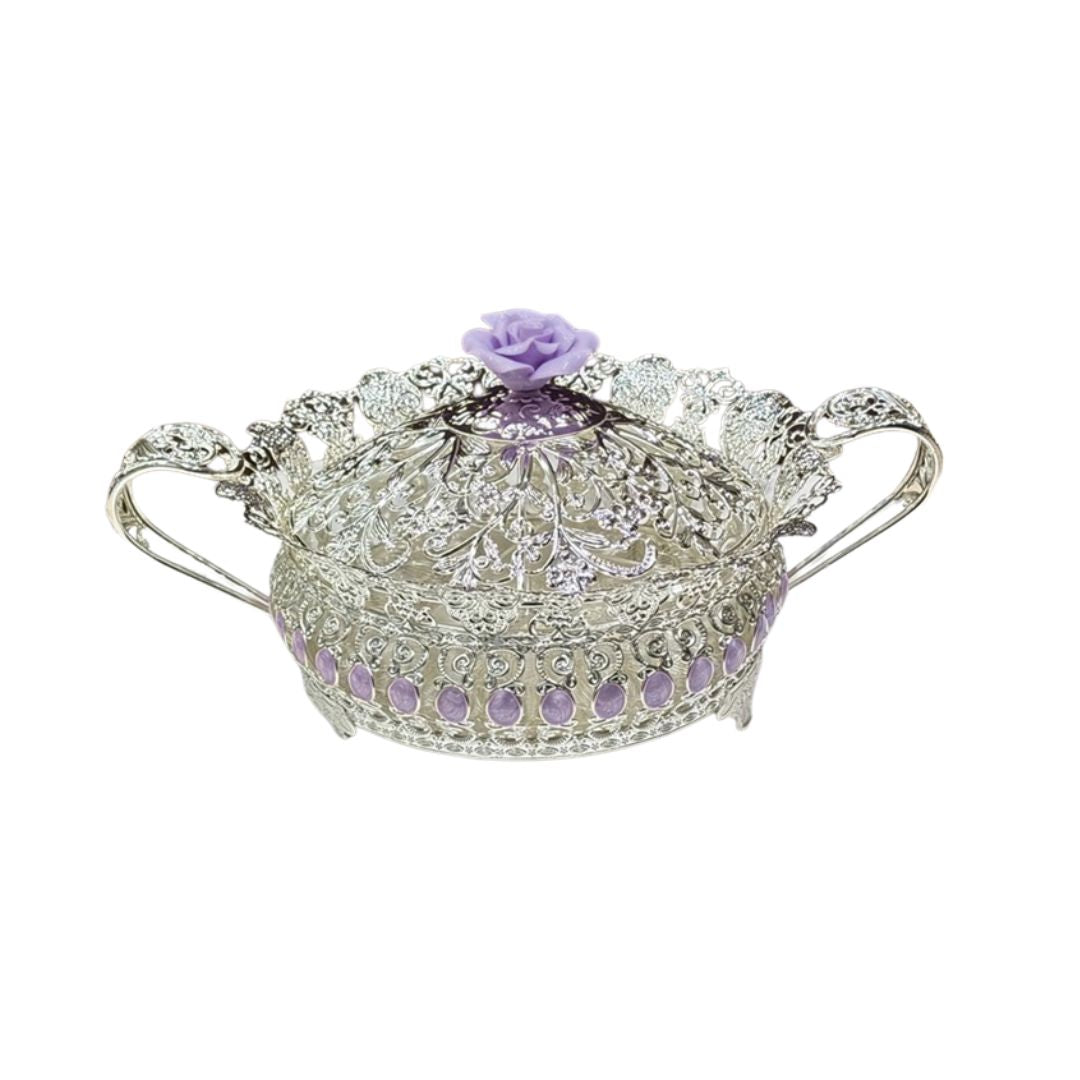 Floral Round Tray with Handle Medium