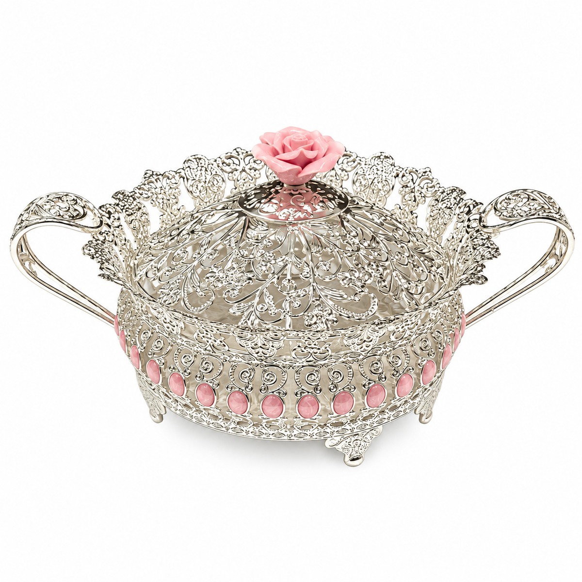 Floral Round Tray With Handle Large