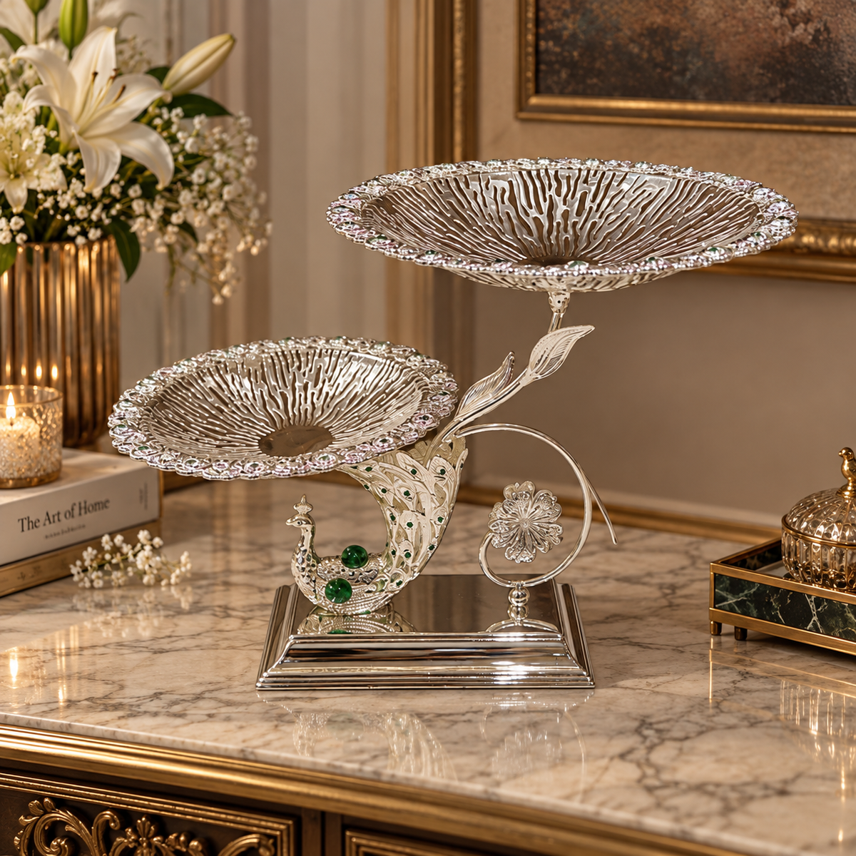Peacock Twin Server with Stand