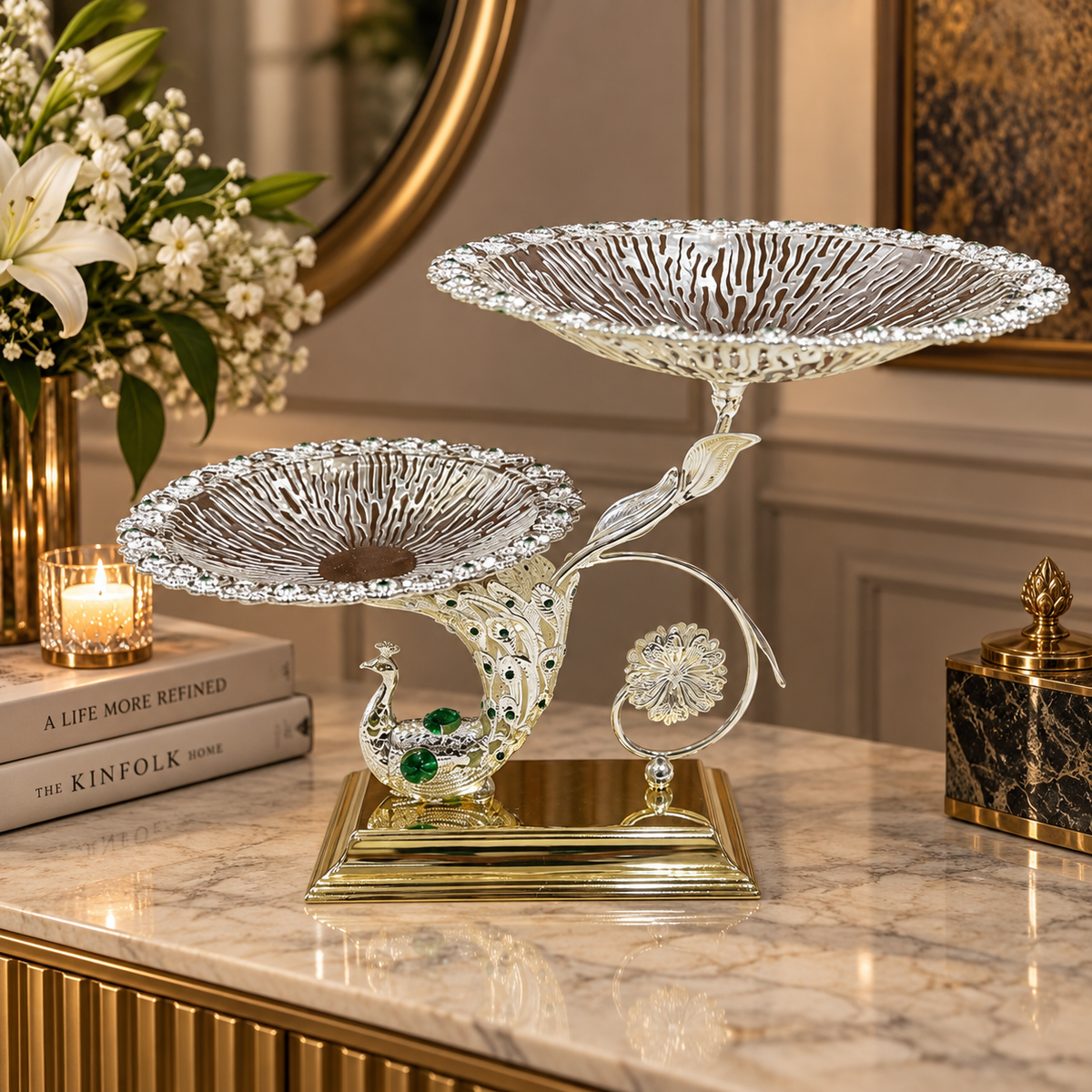 Peacock Twin Server with Stand