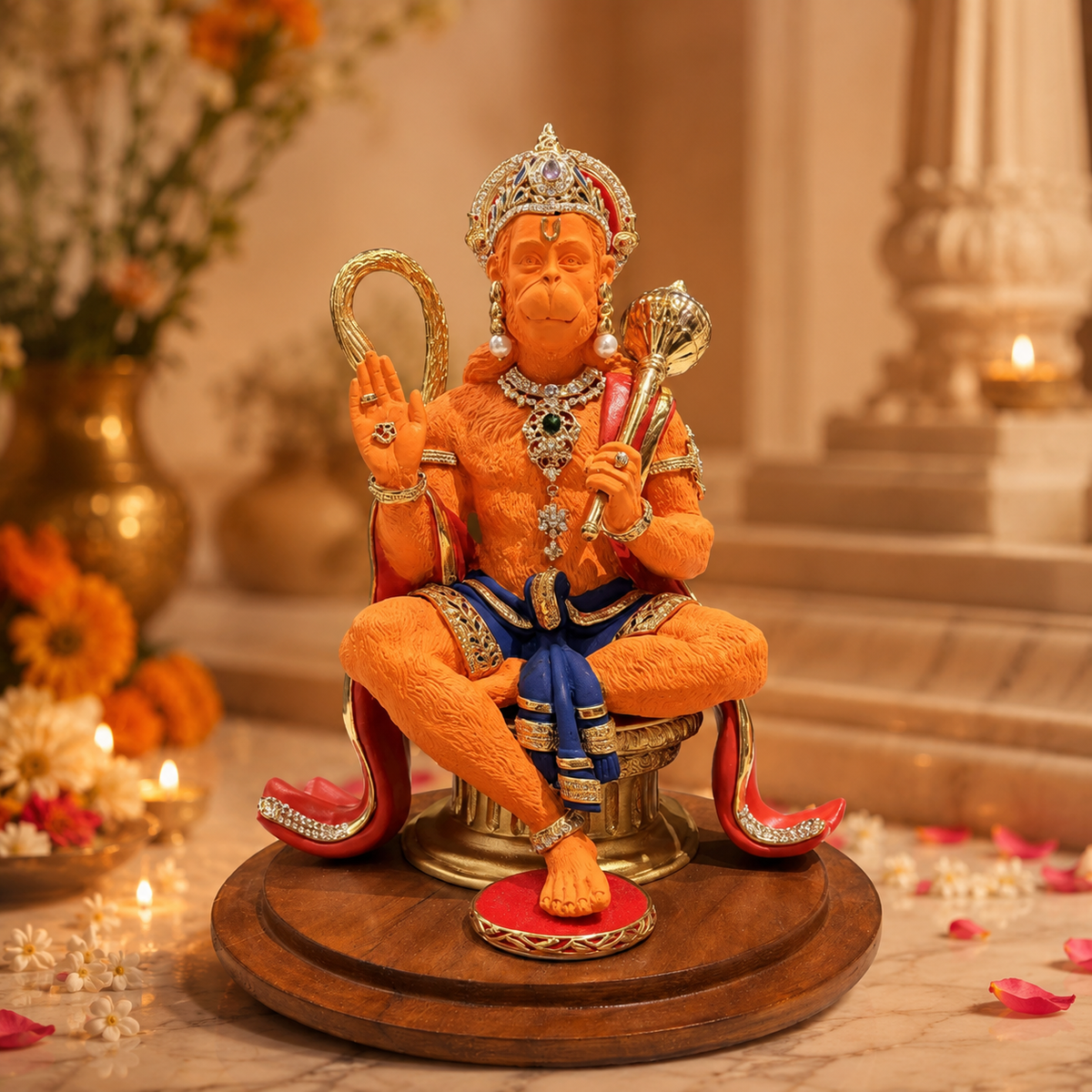 Divine Ashirvad Hanuman on Wooden Base