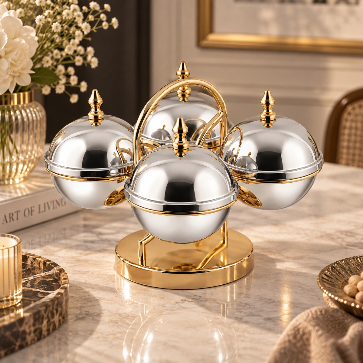 Opulent 4 in 1 Dry Fruit Serving Bowl Set with Stand