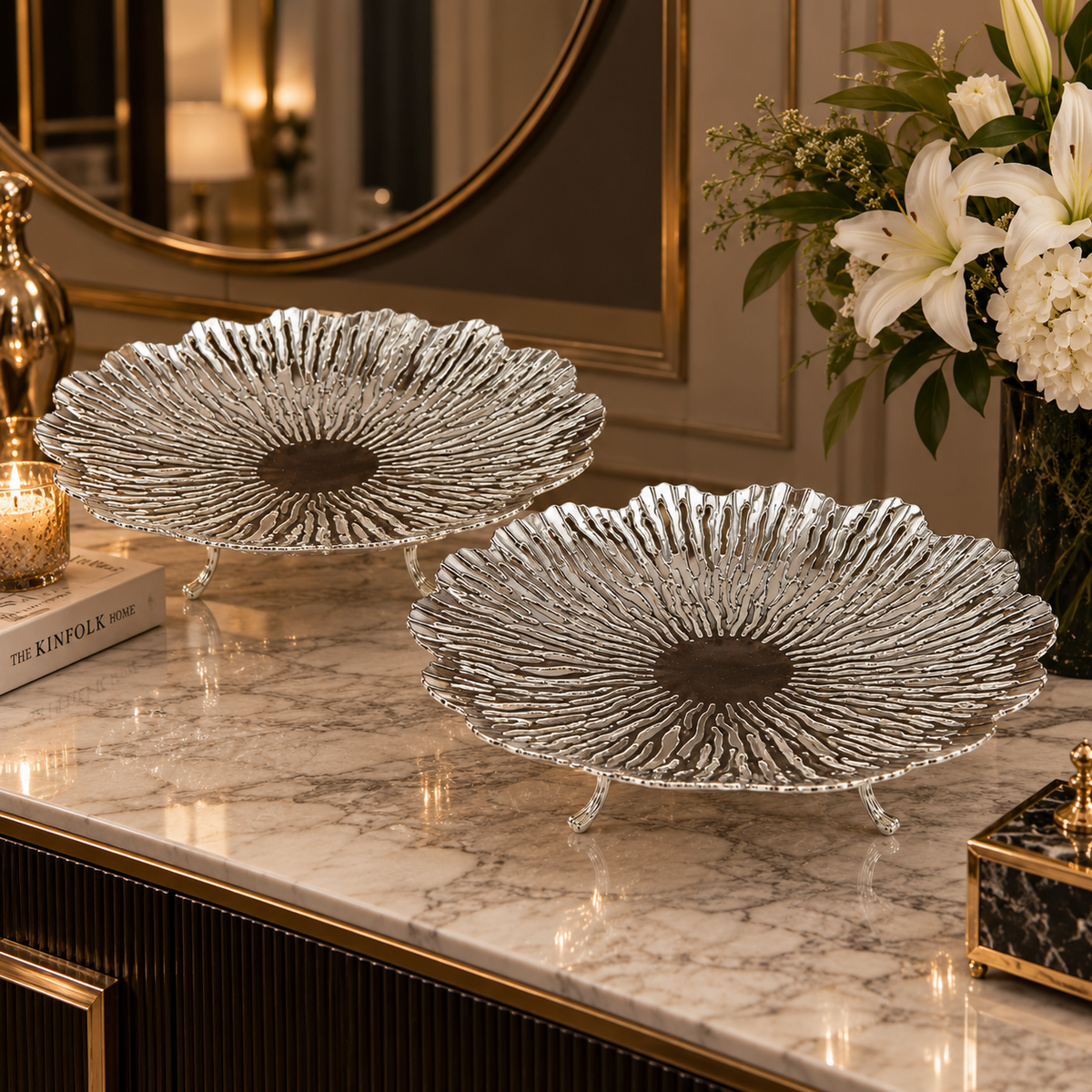 New Classic Round Tray With Stand Set of 2