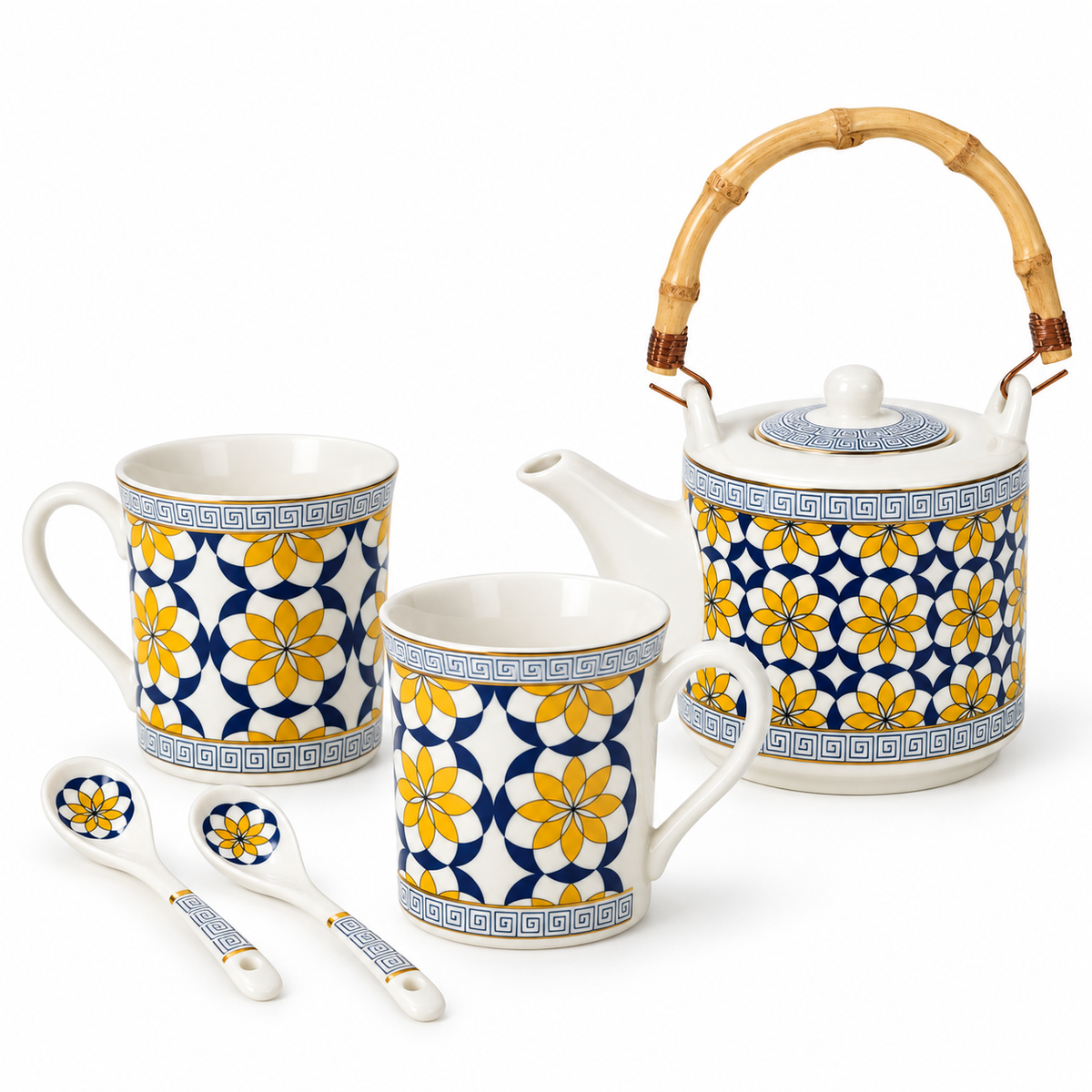 Royal Bloom 2 pcs Mugs with Kettle & Spoon