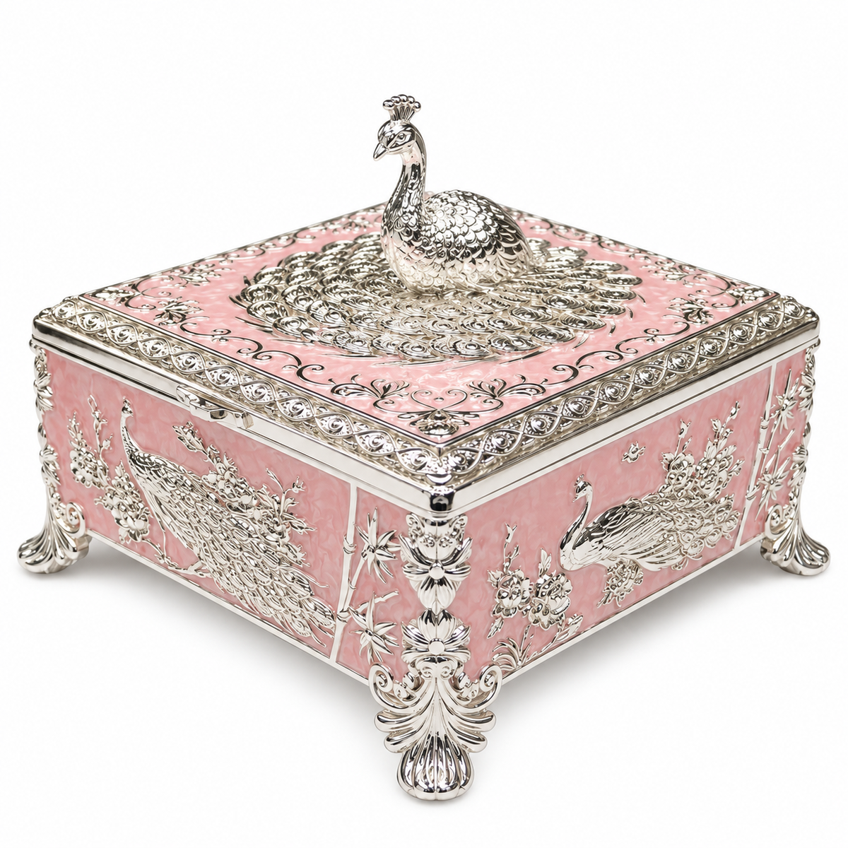 Peacock Square Enamel Dry Fruit Box
