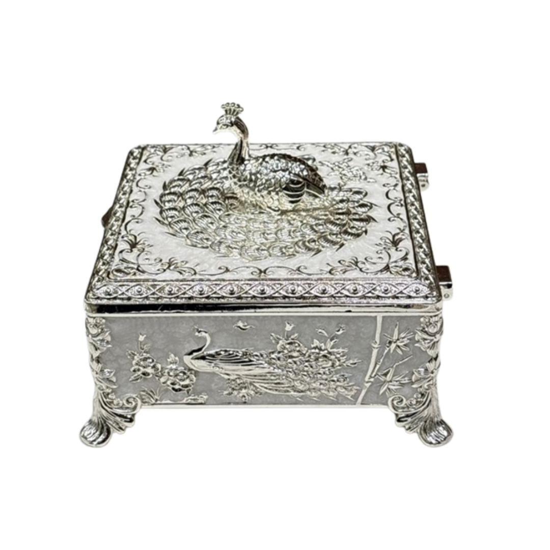 Peacock Square Enamel Dry Fruit Box