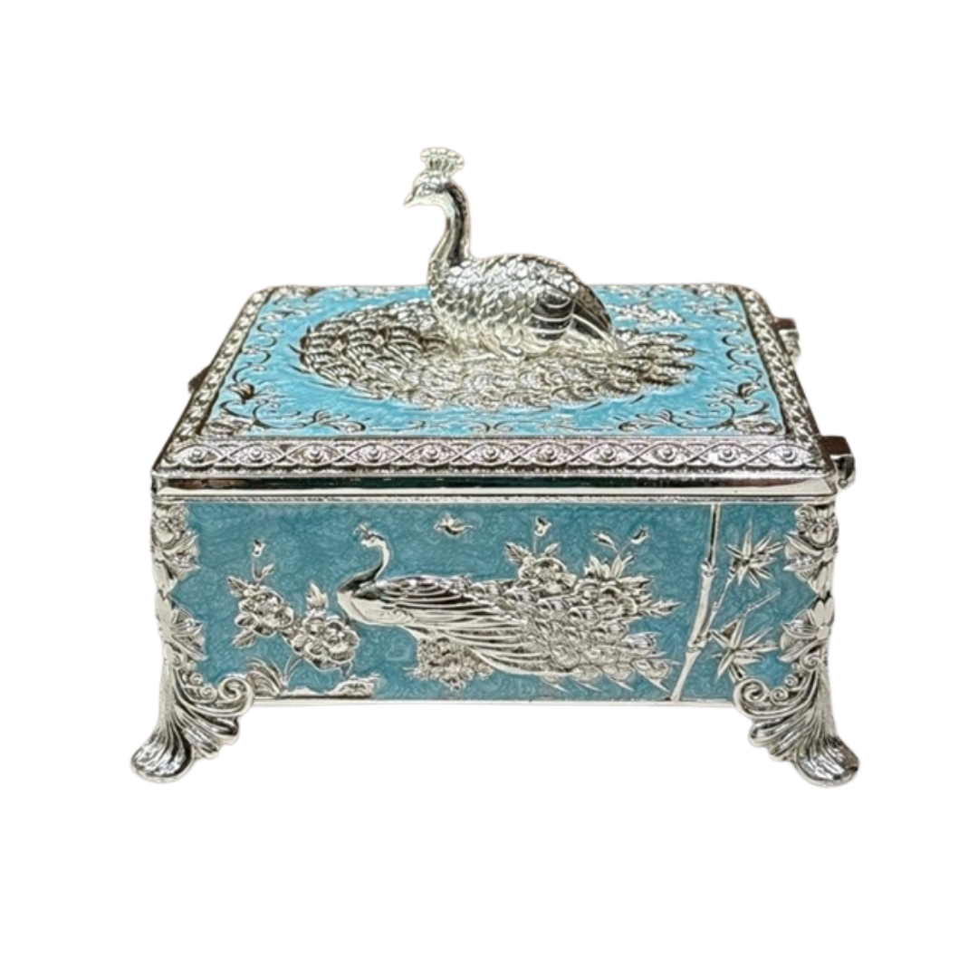 Peacock Square Enamel Dry Fruit Box