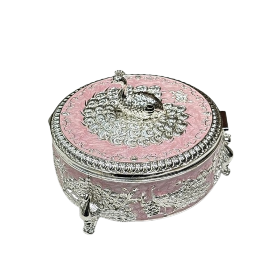Peacock Round Enamel Dry Fruit Box