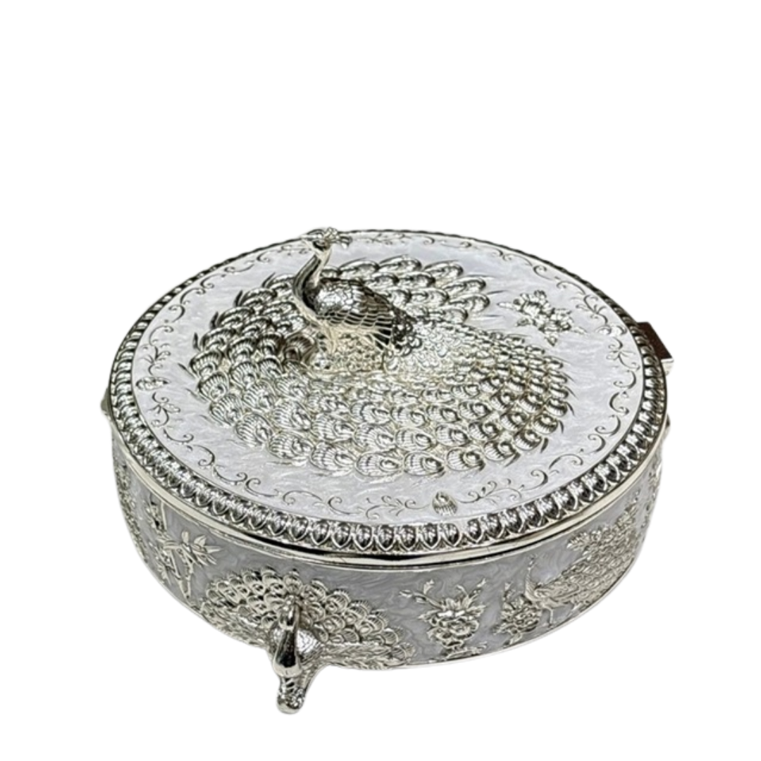 Peacock Round Enamel Dry Fruit Box