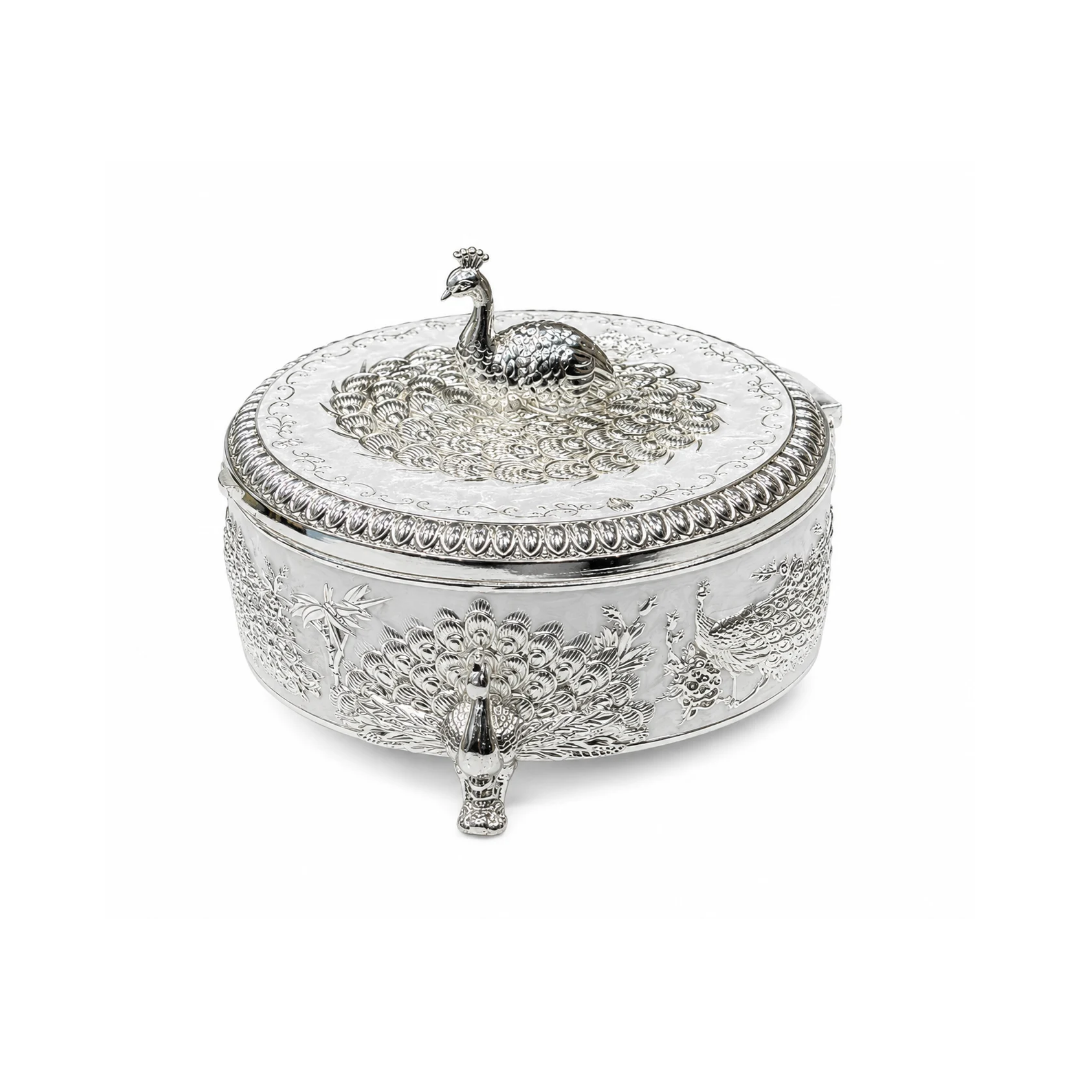Peacock Round Enamel Dry Fruit Box