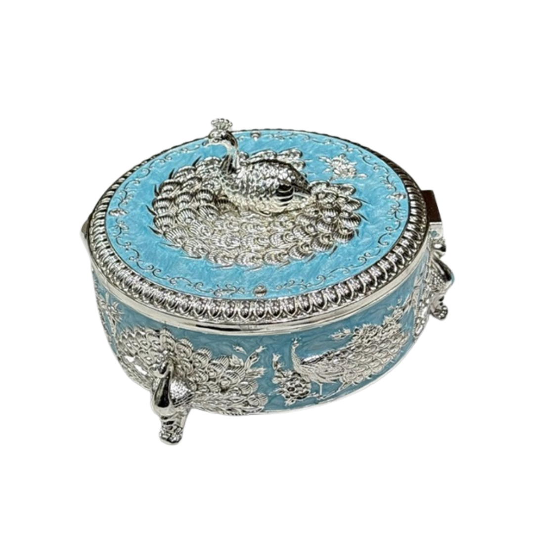Peacock Round Enamel Dry Fruit Box