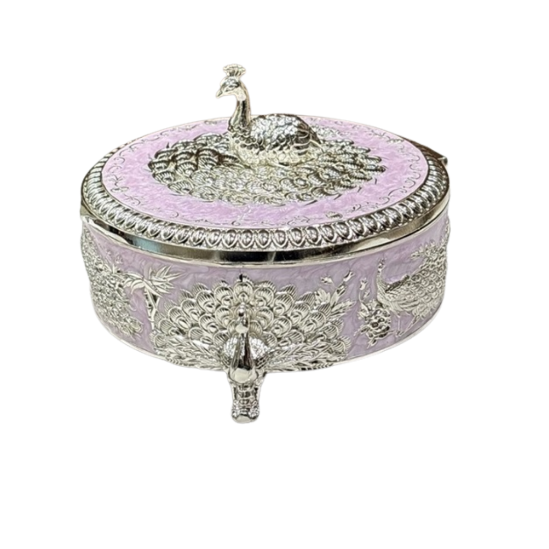 Peacock Round Enamel Dry Fruit Box