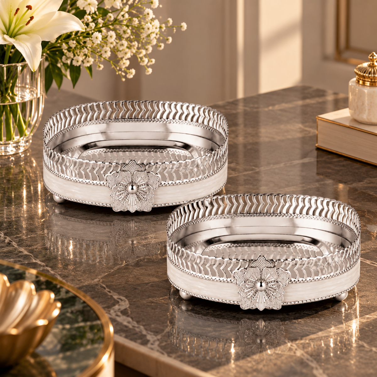 Majestic Bloom Square Tray Set of 2