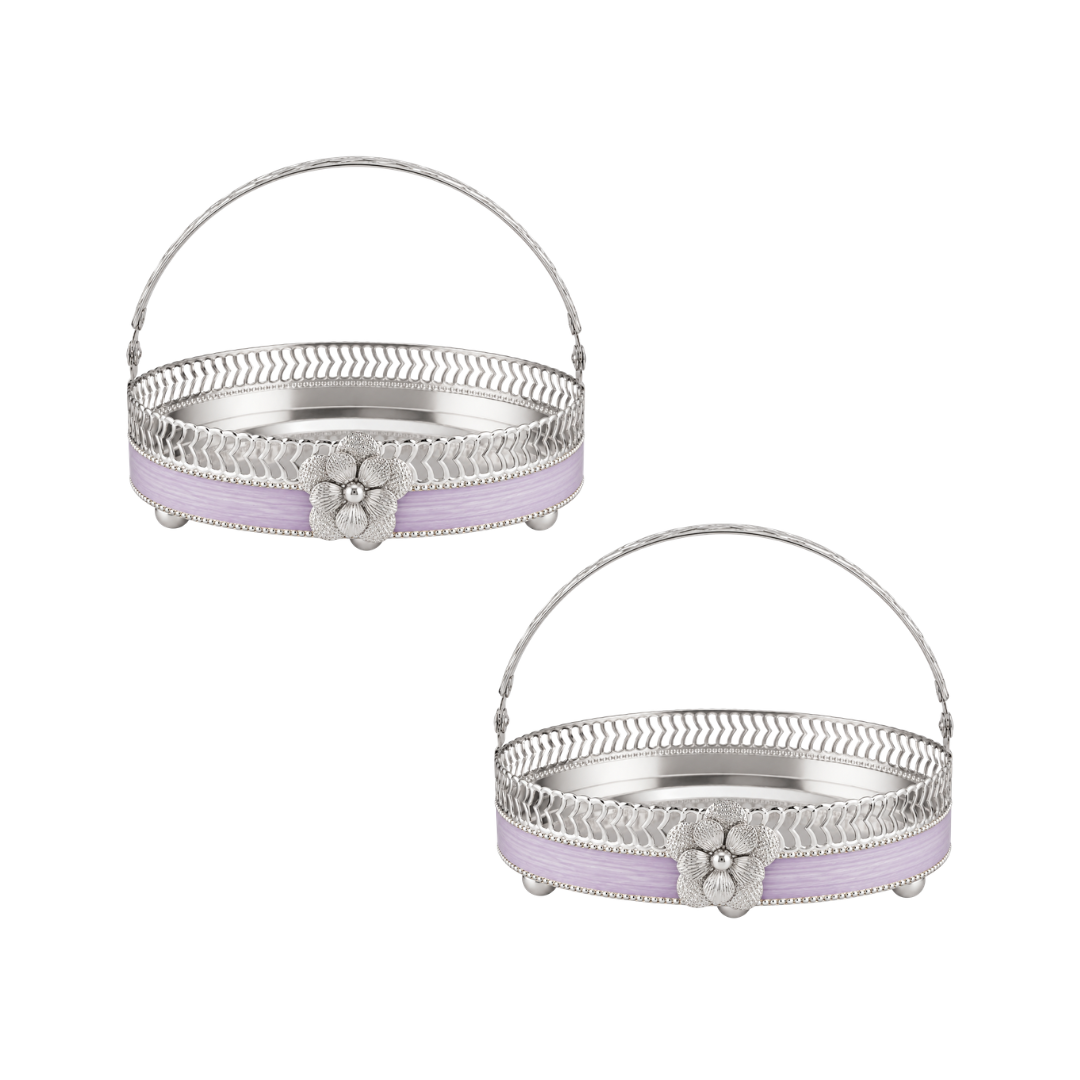 Majestic Bloom Oval Tray with Handle Set of 2