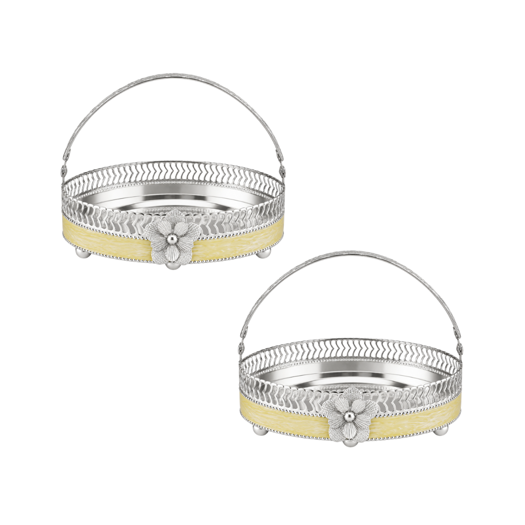 Majestic Bloom Oval Tray with Handle Set of 2