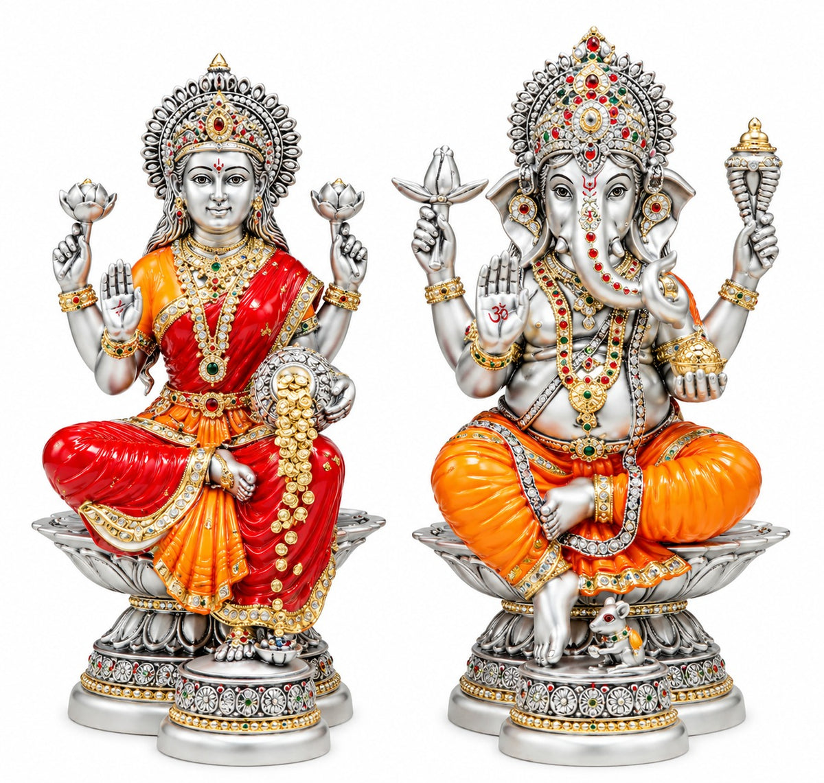 Sitting Laxmi Ganesha Colored