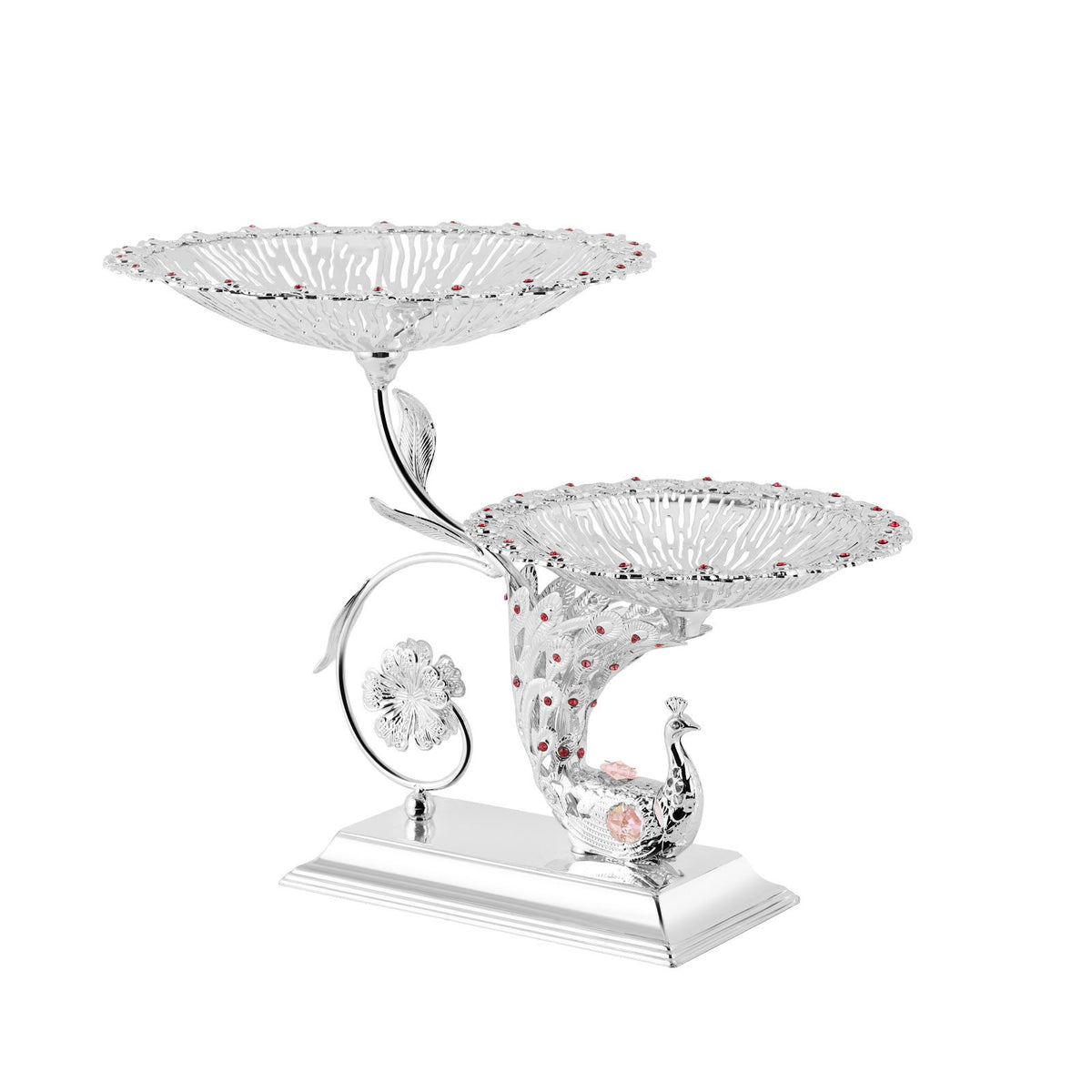 Peacock Twin Server with stand Silver